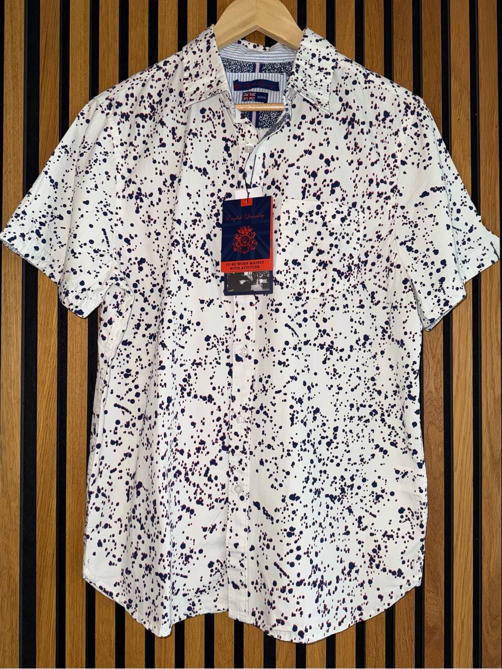 🫟 English Laundry NWT "Candy Cane" Splatter Print 100% Cotton Button Down Shirt